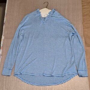SO Women's long sleeve blue & white stripes hoodie sweatshirt, size XXL